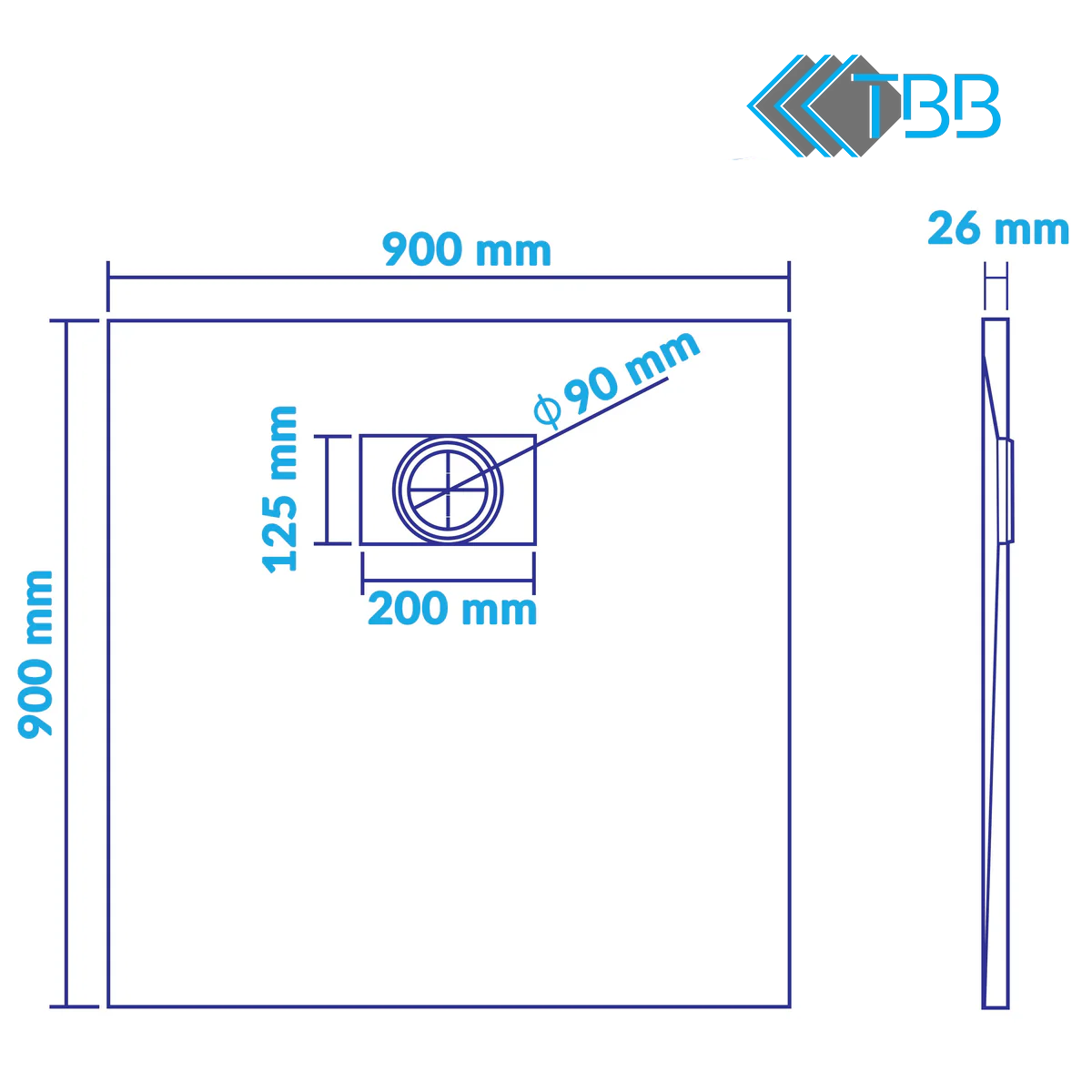 SMC Shower Base Pan Drain System - Wetroom Floor Cover Non-Slip, Curbless, Durable, Lightweight Sheet Moulding Compound Tray