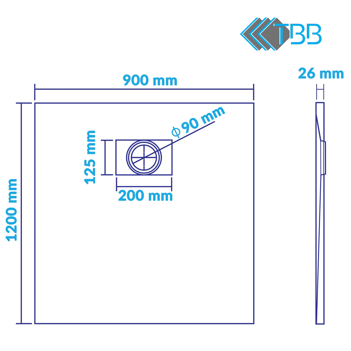 SMC Shower Base Pan Drain System - Wetroom Floor Cover Non-Slip, Curbless, Durable, Lightweight Sheet Moulding Compound Tray