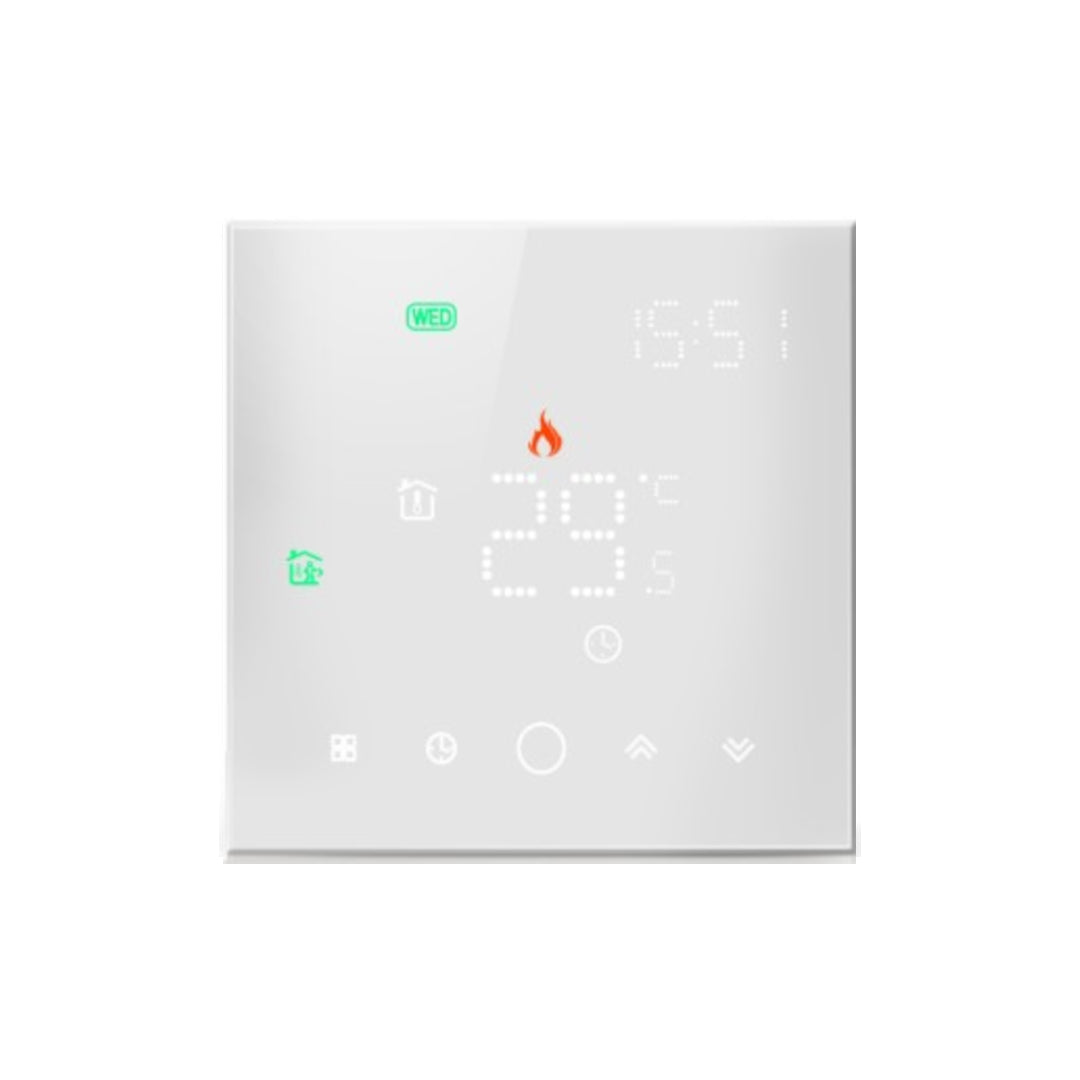 Black Glass WiFi Electric Thermostat - Touchscreen Control Compatible with Mobile App, Alexa, Google Home - Temperature Sensor for Floor Heating - Installation Kit Included