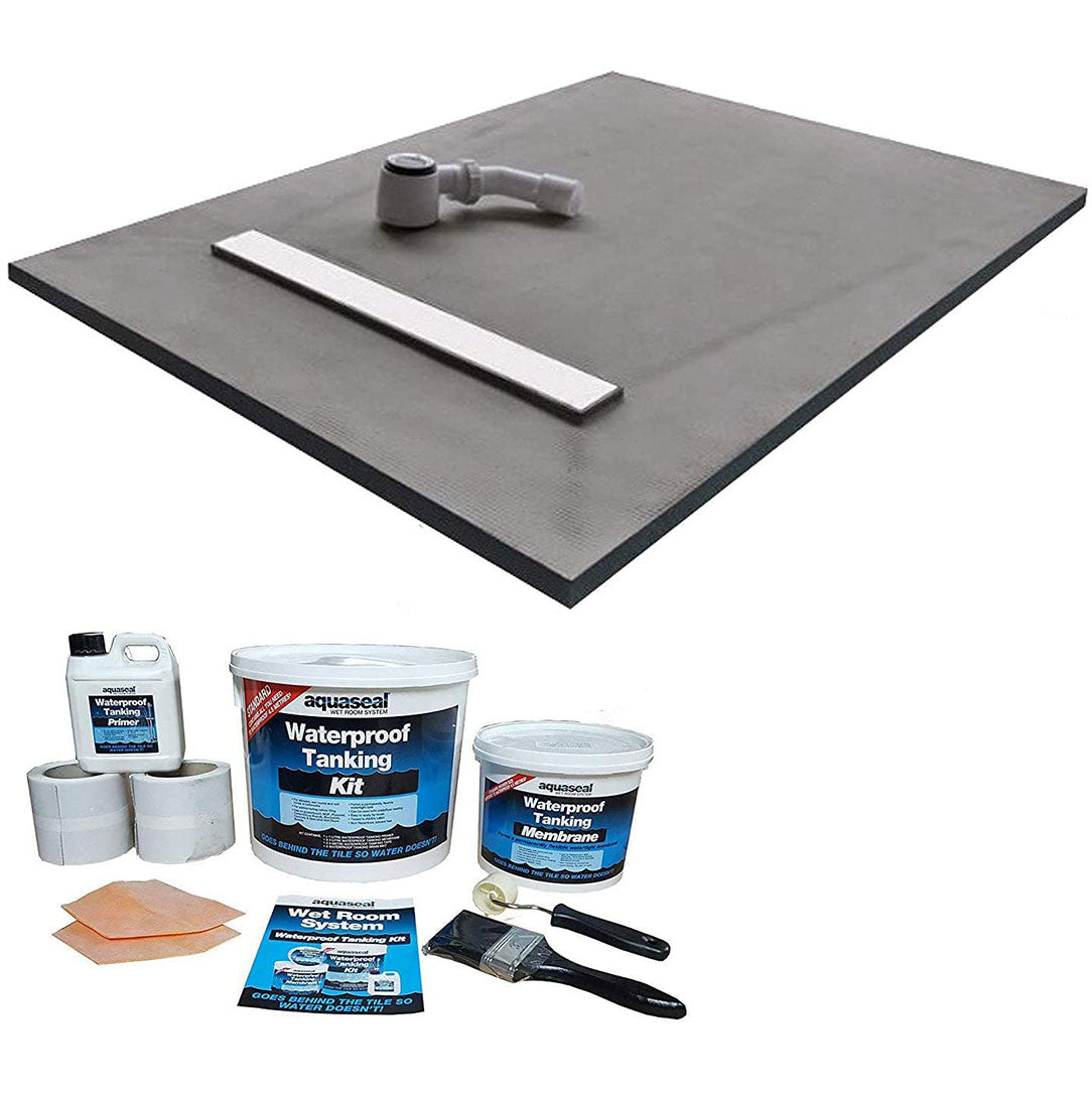 30mm Tile Backer Boards Linear Wetroom Shower Tray & Aqua Kit