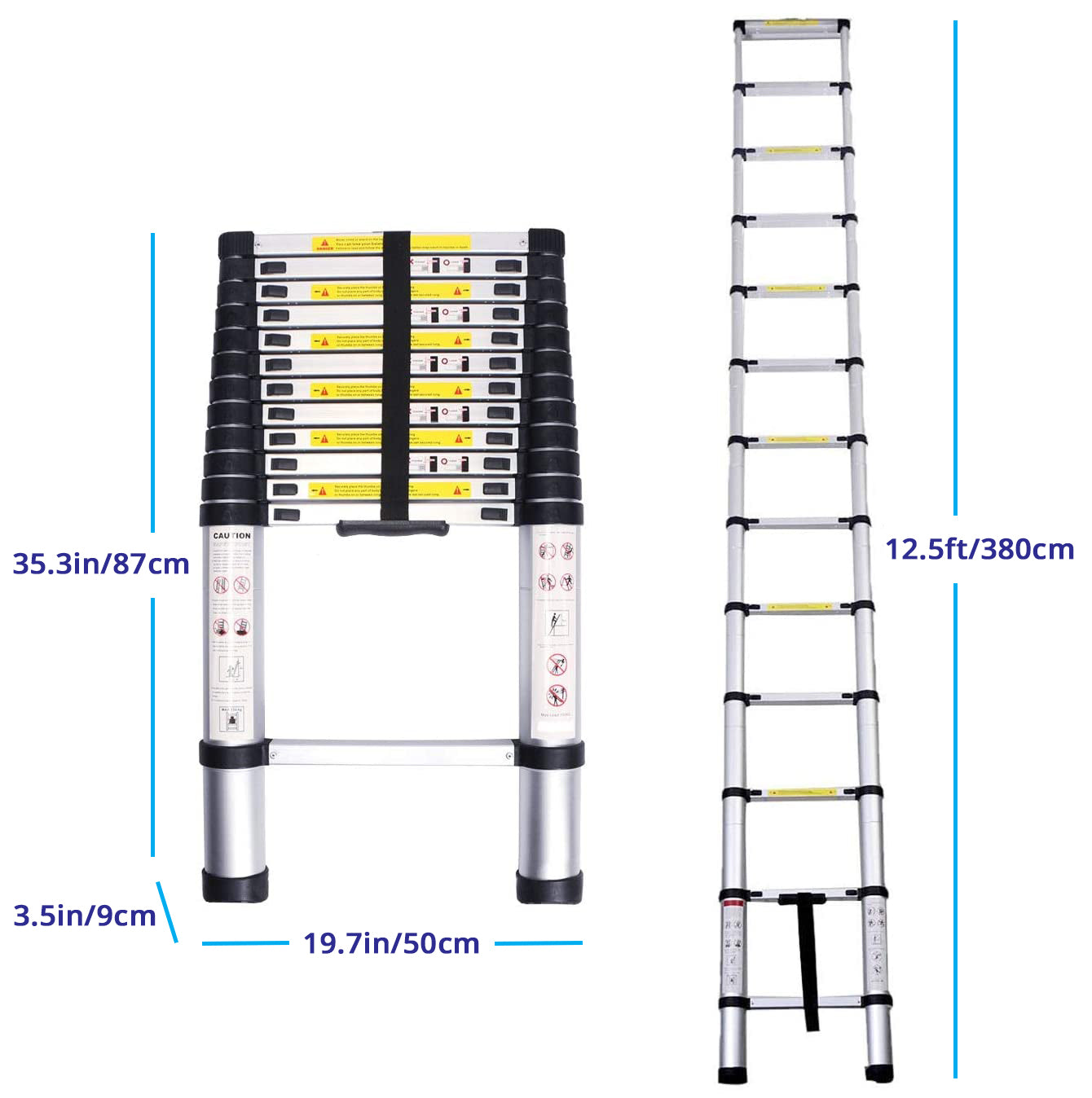 Silver Telescoping Ladder - Lightweight Aluminium Metal - Telescopic, Compact, Multi Purpose