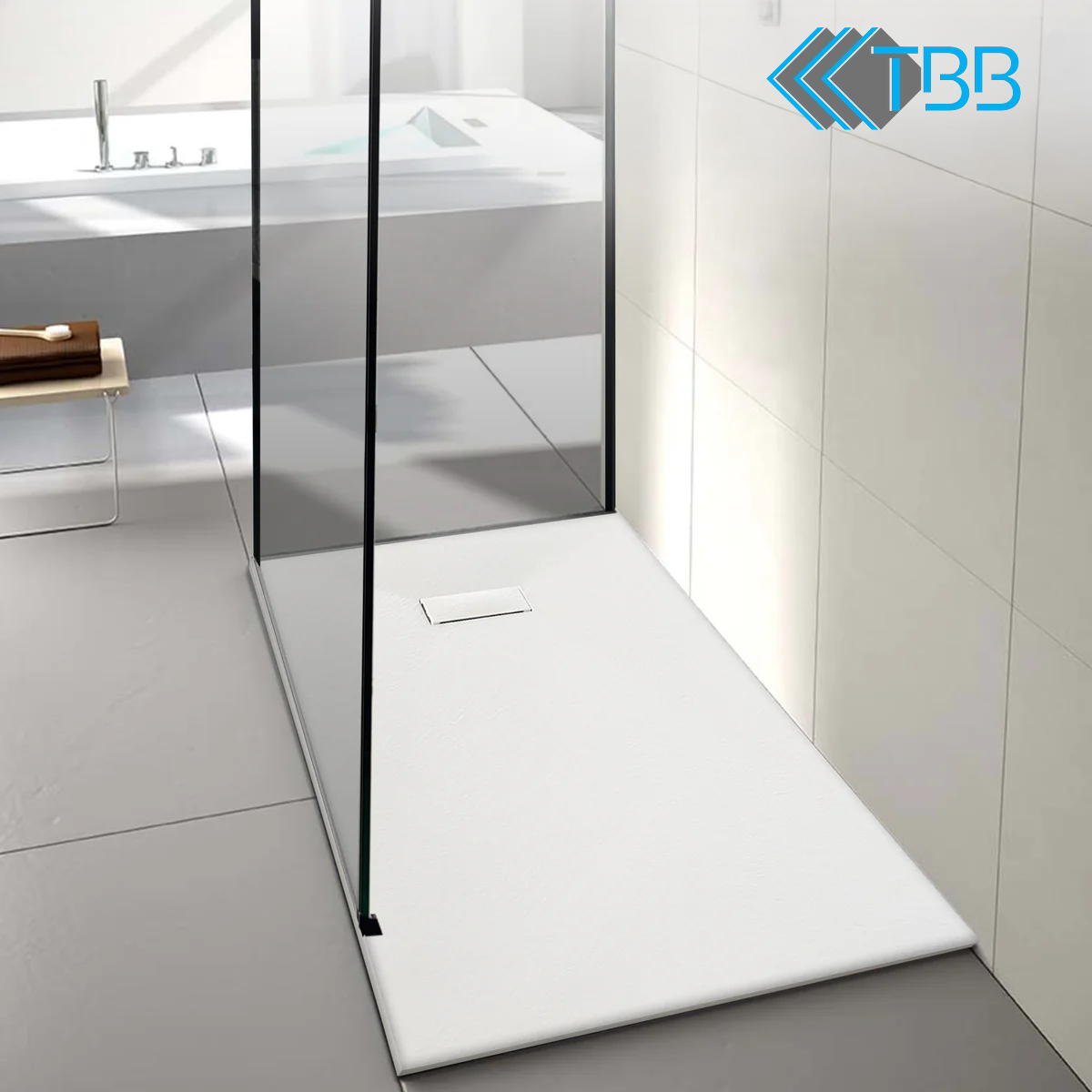 SMC Shower Base Pan Drain System – Curbless Non-Slip Wetroom Floor Tray, Durable Lightweight Sheet Moulding Compound