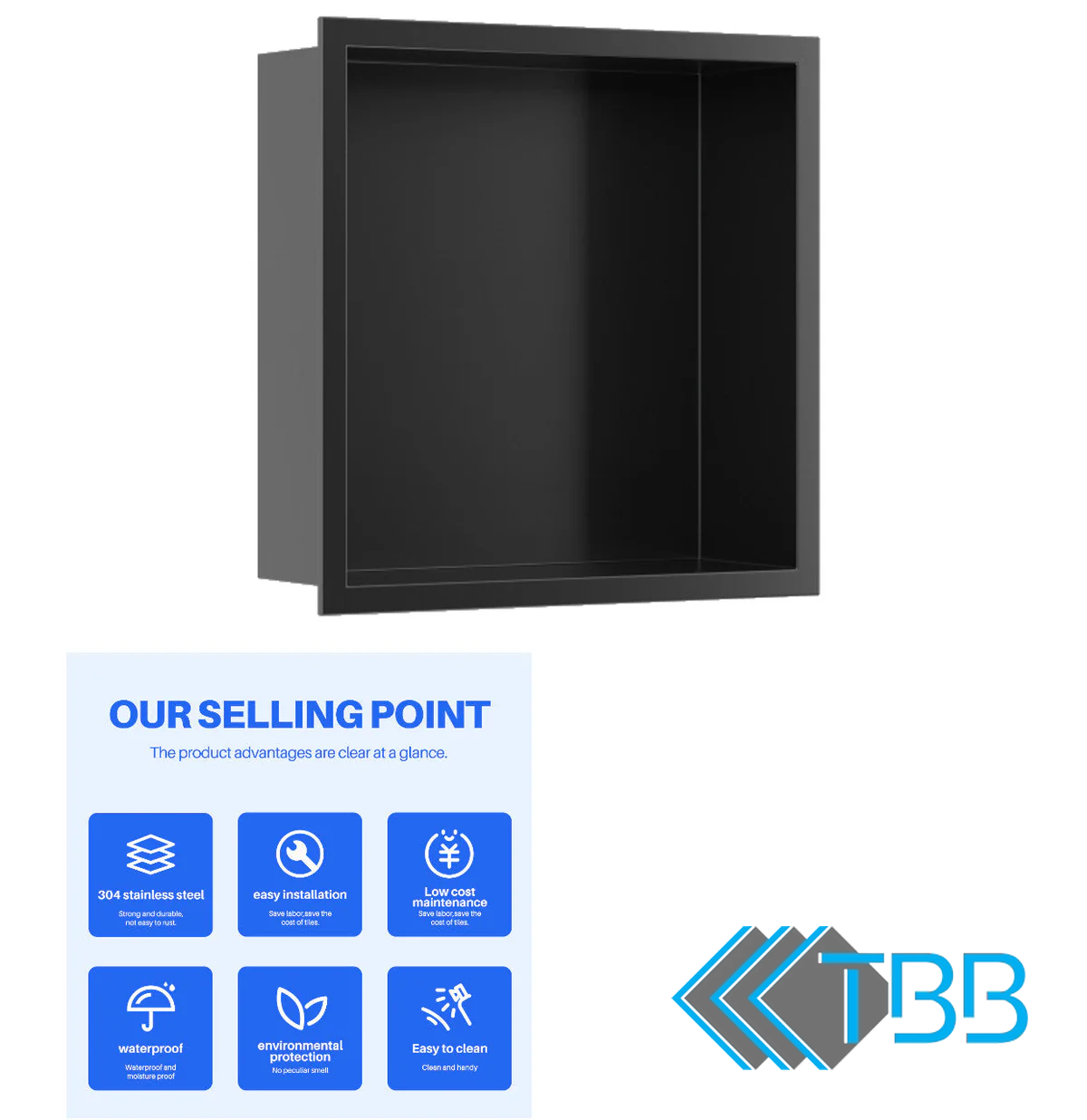 Shower Niche Metal, Waterproof Shelving Unit, Matt Black