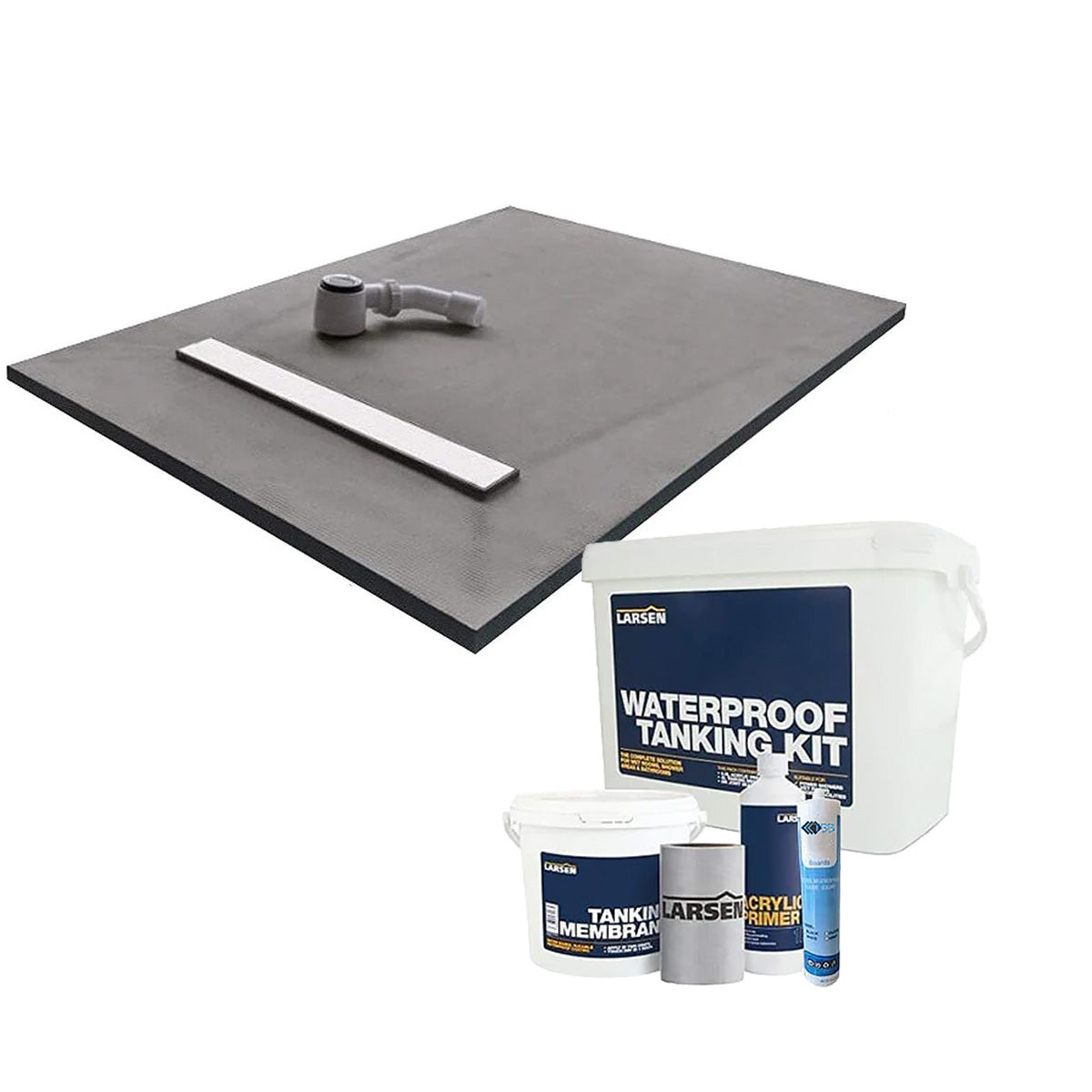 30mm Tile Backer Boards Linear Wetroom Shower Tray & Larsen Tanking Kit