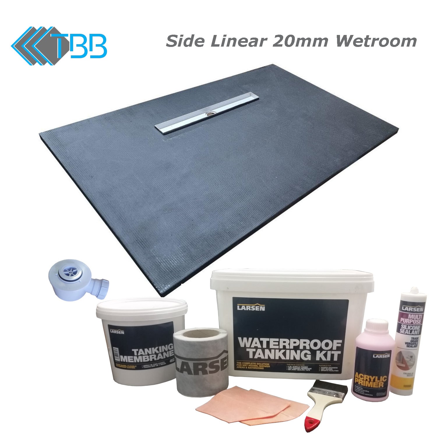 20mm Linear Wetroom Shower Tray &  Larsen Kit (Gulley on Long Side of Tray)