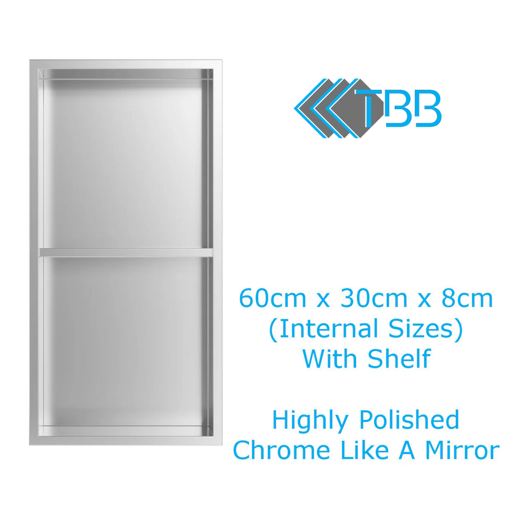 Shower Niche Metal, Waterproof Shelving Unit, Polished Chrome