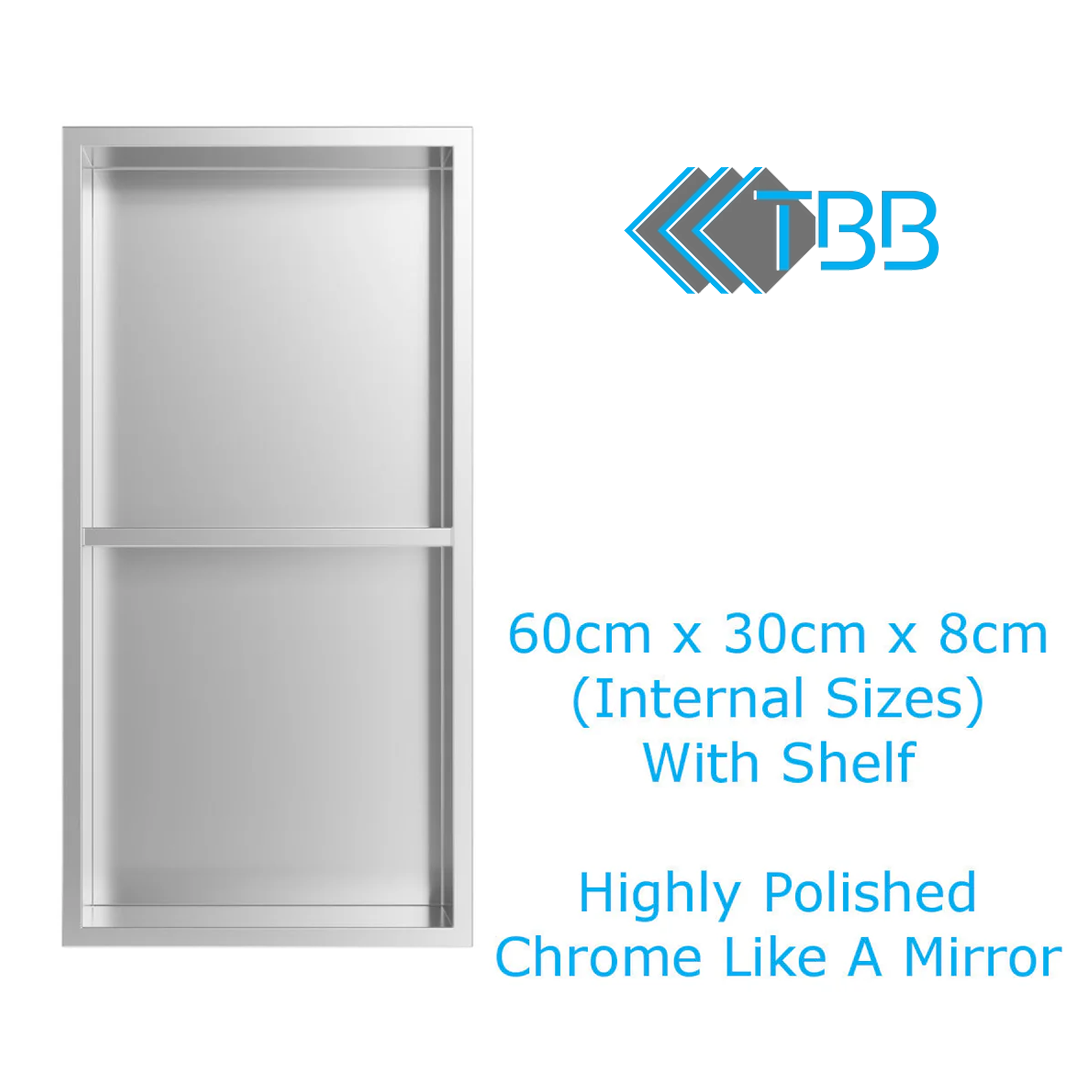 Shower Niche Metal, Waterproof Shelving Unit, Polished Chrome