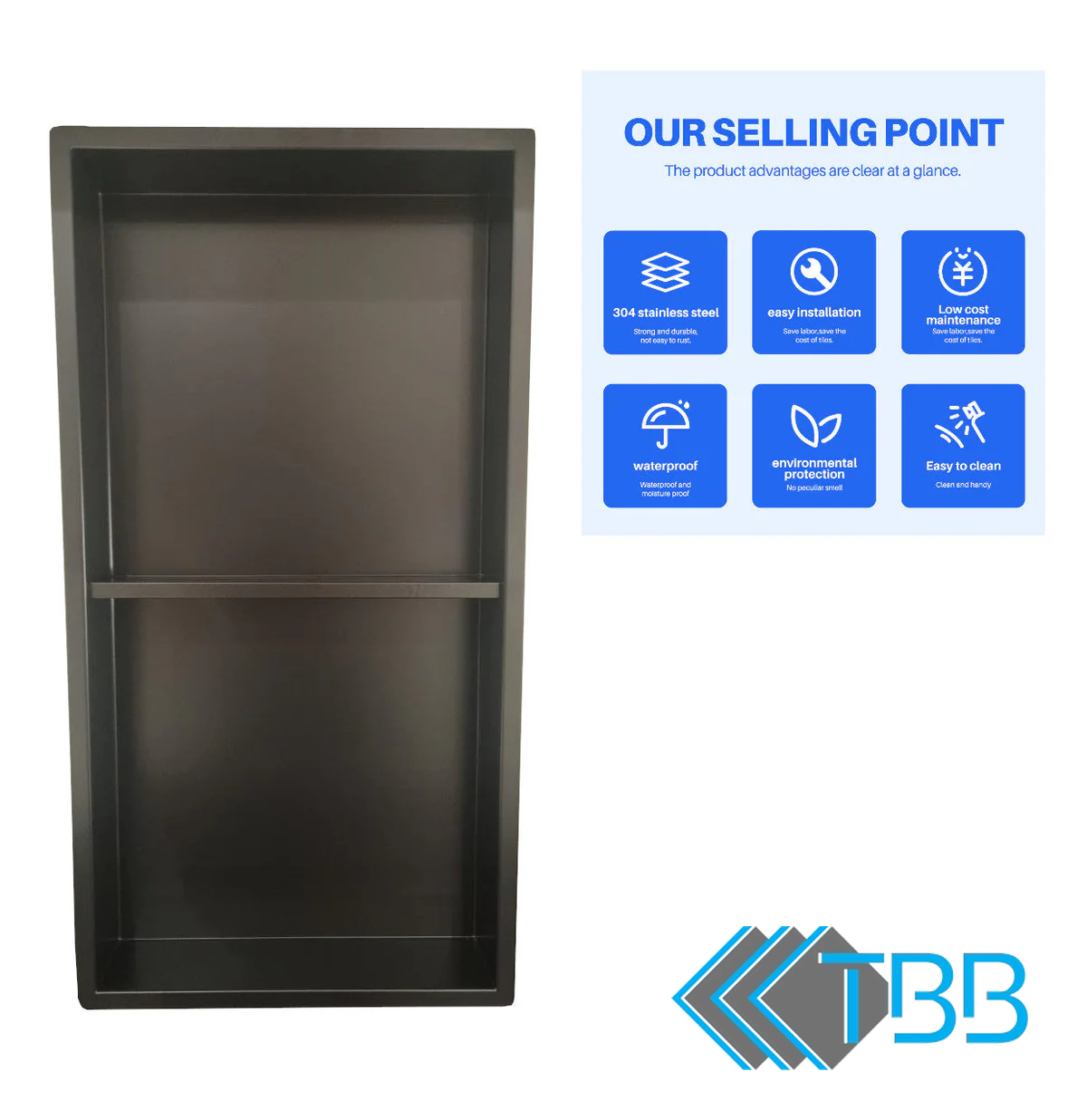 Shower Niche Metal, Waterproof Shelving Unit, Matt Black