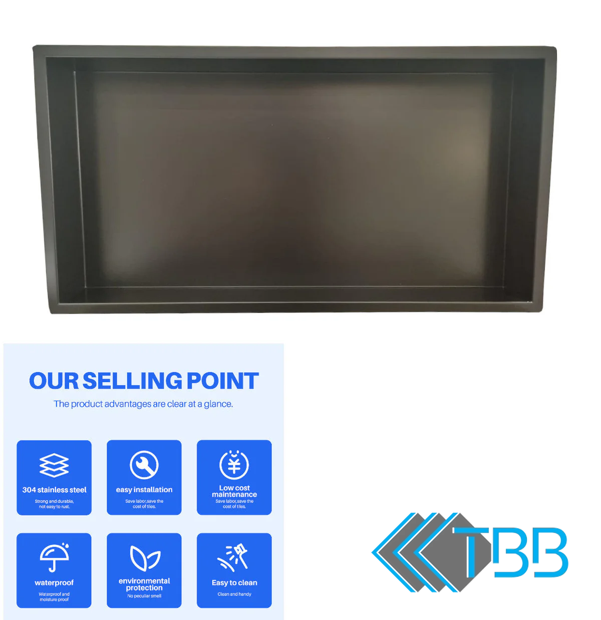 Shower Niche Metal, Waterproof Shelving Unit, Matt Black