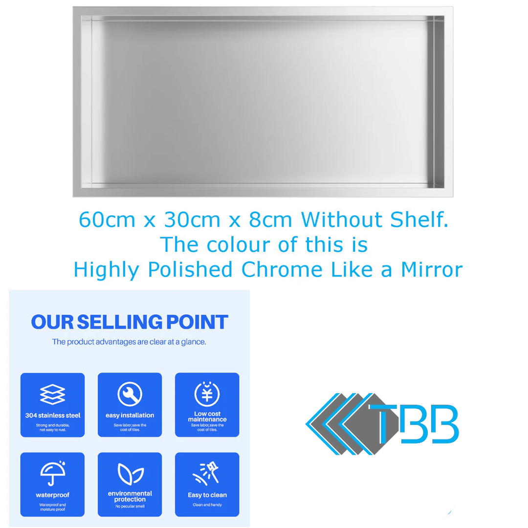 Shower Niche Metal, Waterproof Shelving Unit, Polished Chrome