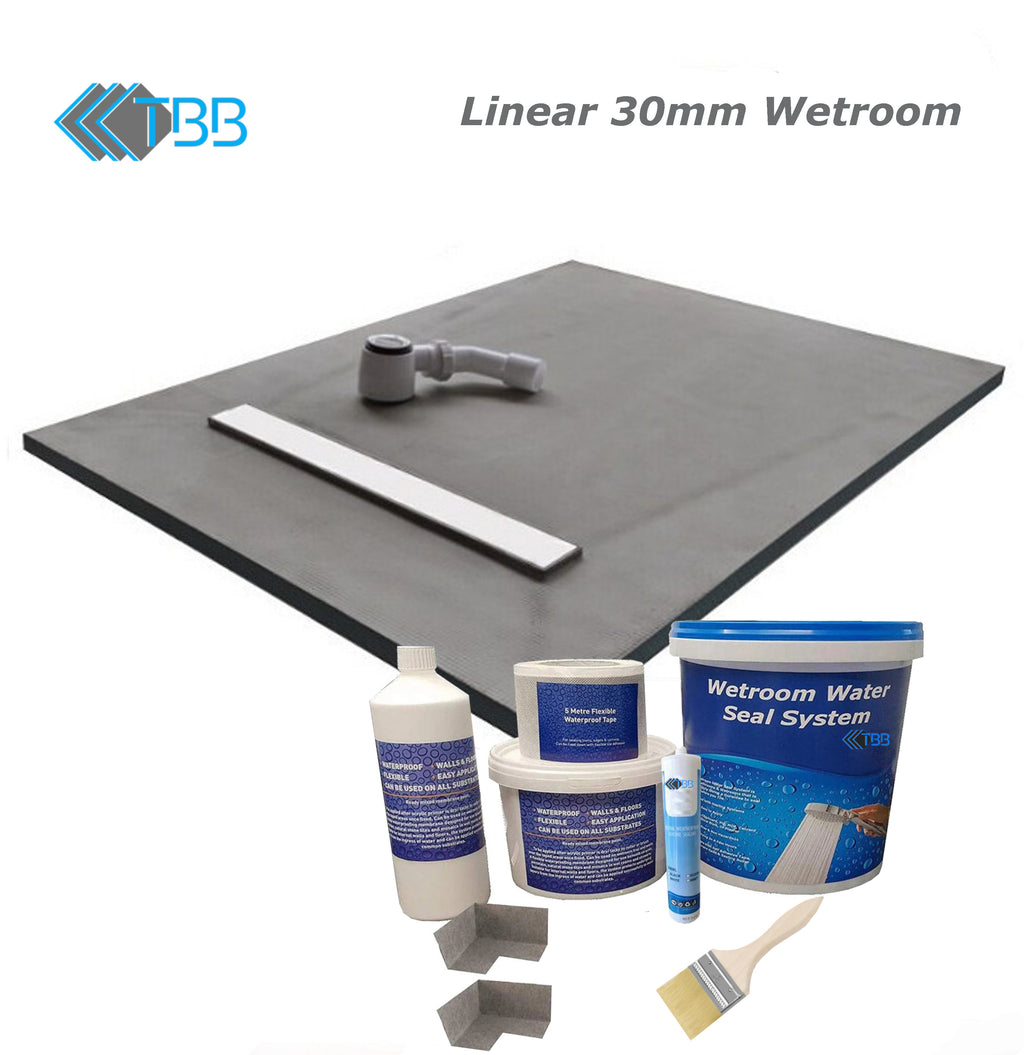 30mm Tile Backer Boards Linear Wetroom Shower Tray & TBB WSK Tanking Kit