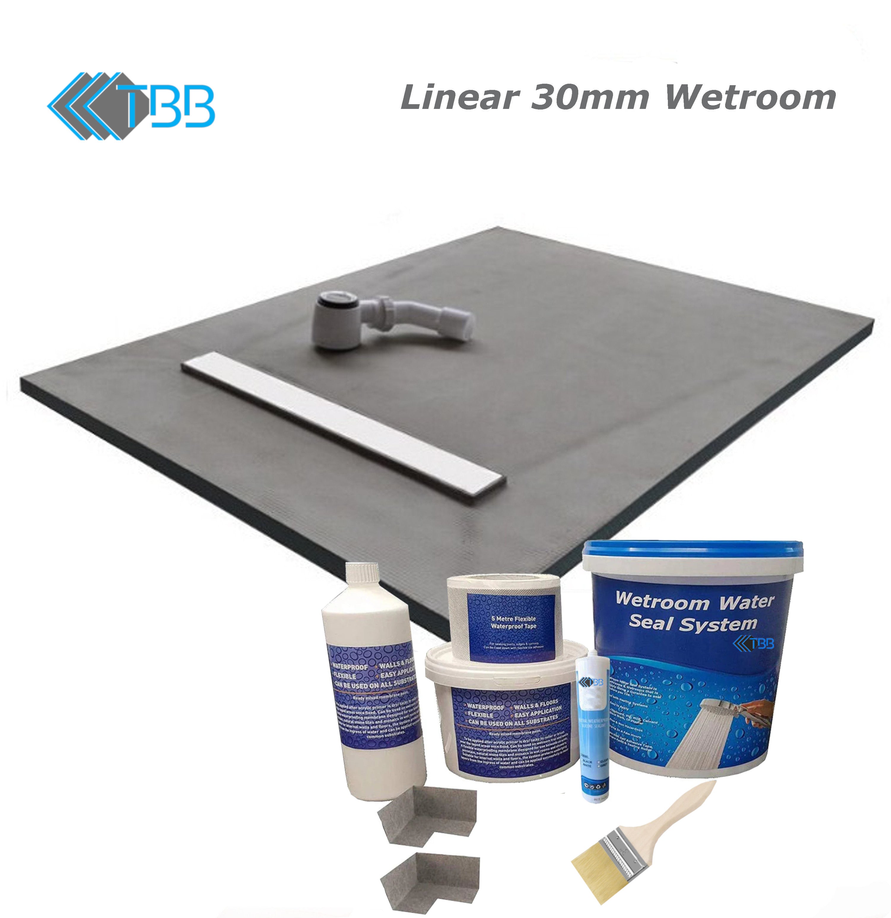 30mm Tile Backer Boards Linear Wetroom Shower Tray & TBB WSK Tanking Kit