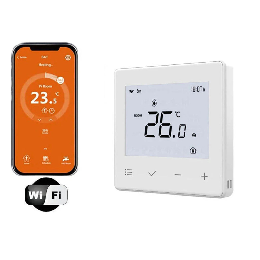 Black Glass WiFi Thermostat – Touchscreen Electric Control, Mobile App & Smart Home Compatible, Floor Sensor & Install Kit Included