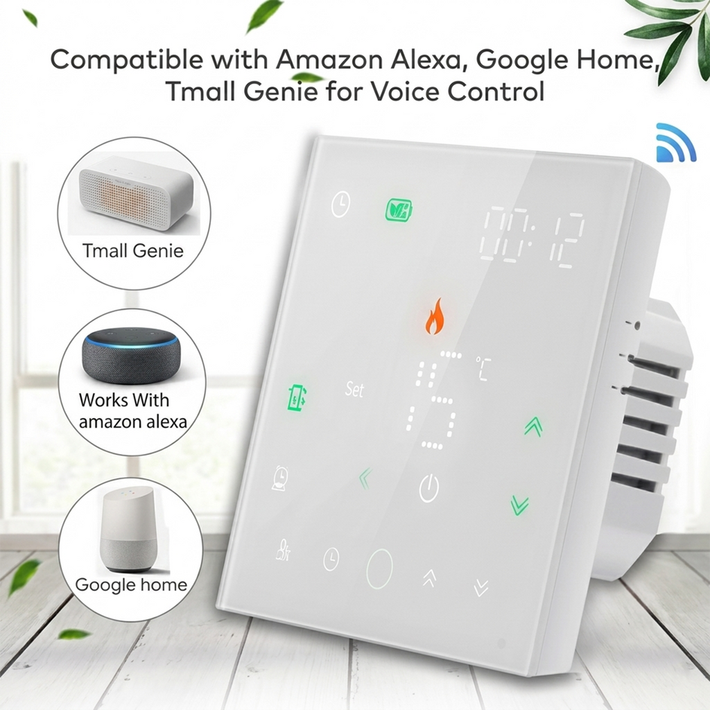 Black Glass WiFi Thermostat – Touchscreen Electric Control, Mobile App & Smart Home Compatible, Floor Sensor & Install Kit Included