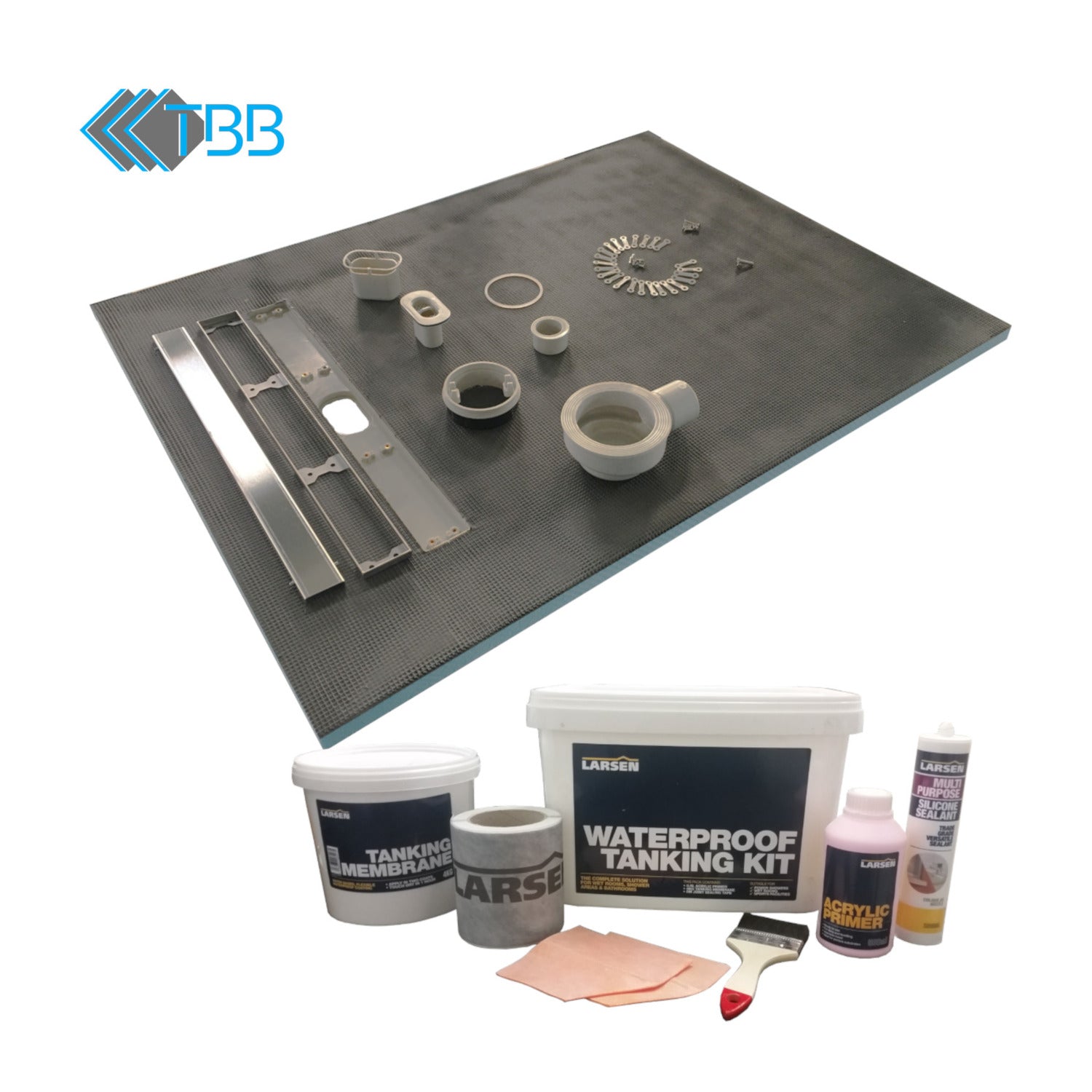 30mm Pro Linear Shower System Wetroom System & Larsen Tanking Kit