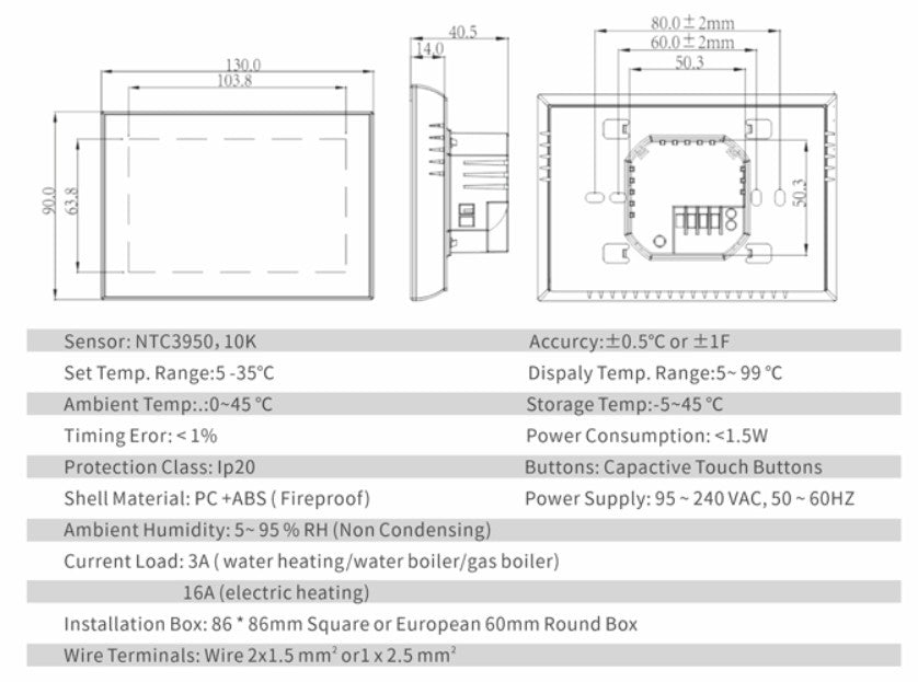 Smart BECA 8000 WiFi Thermostat for Boiler Heating or Electric Underfloor heating