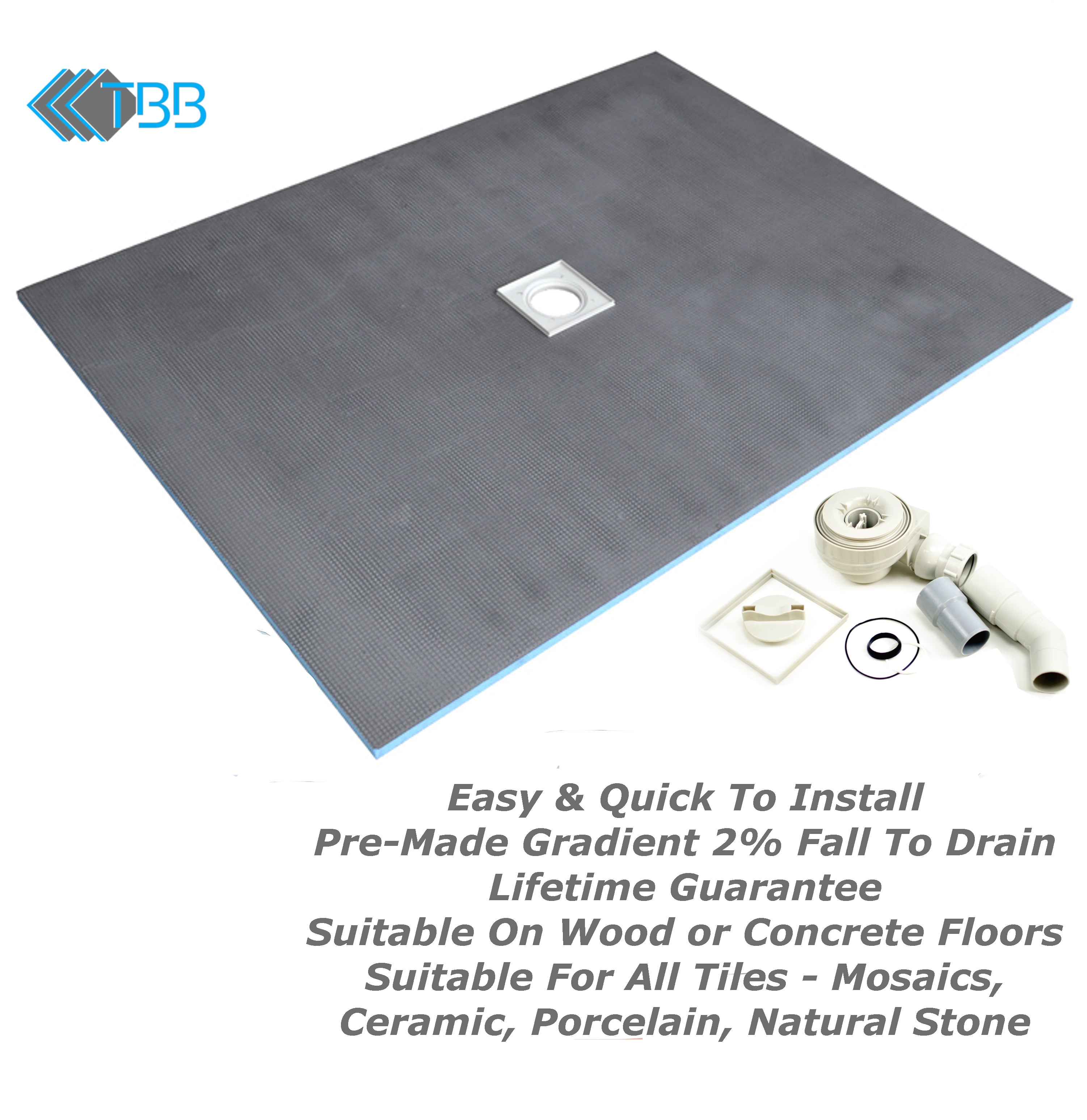 Tile Backer Boards Wetroom Shower Tray, Waste, Grate