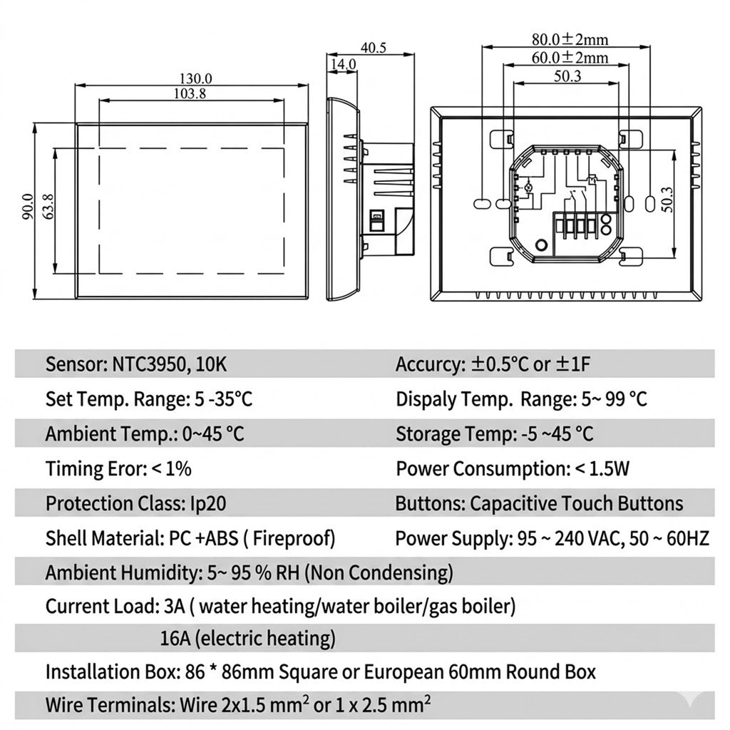 Smart BECA 8000 WiFi Thermostat for Boiler Heating or Electric Underfloor heating