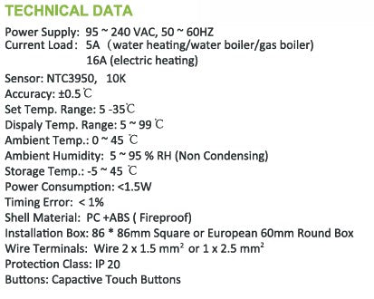 Black Glass WiFi Thermostat – Touchscreen Electric Control, Mobile App & Smart Home Compatible, Floor Sensor & Install Kit Included