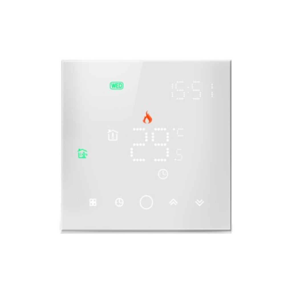 Black Glass WiFi Thermostat – Touchscreen Electric Control, Mobile App & Smart Home Compatible, Floor Sensor & Install Kit Included