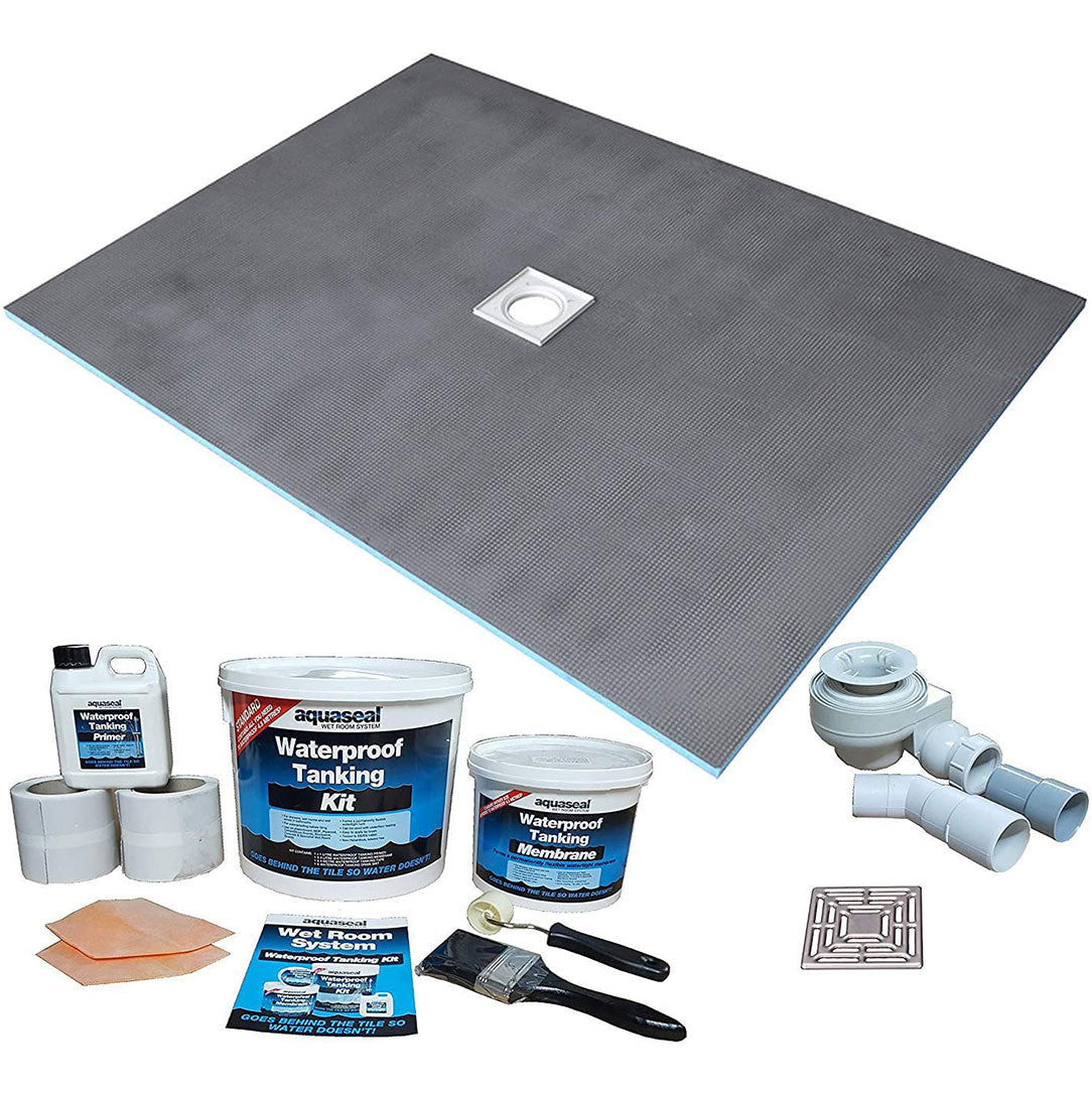 Tile Backer Boards Wetroom Shower Tray & Aqua Kit Waterproof and Watertight Design with Drain and Installation Guide Including Sealing Tape, Grate, Base with XPS Quality Standard