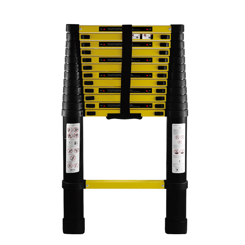 Black Telescoping Ladder - Lightweight Aluminium Metal - Telescopic, Compact, Multi Purpose