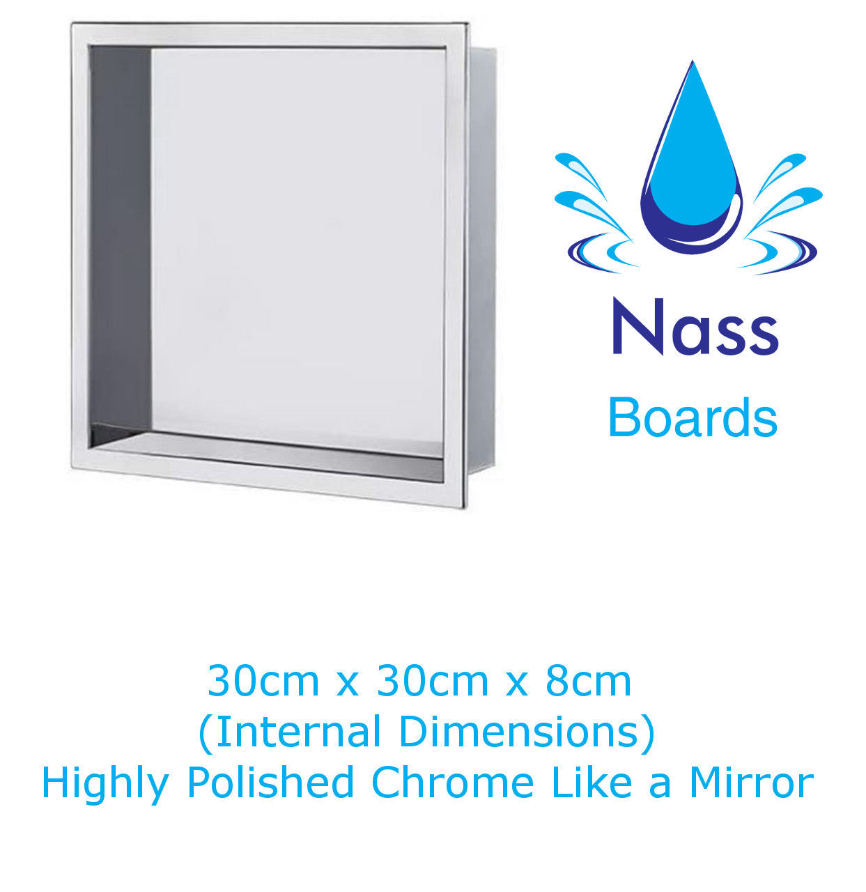 Tile Backer Boards Shower Niche Metal, Waterproof Shelving Unit, Polished Chrome