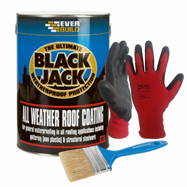 Black Jack 905 All-Weather Roof Coating – Includes Application Brush & Protective Gloves