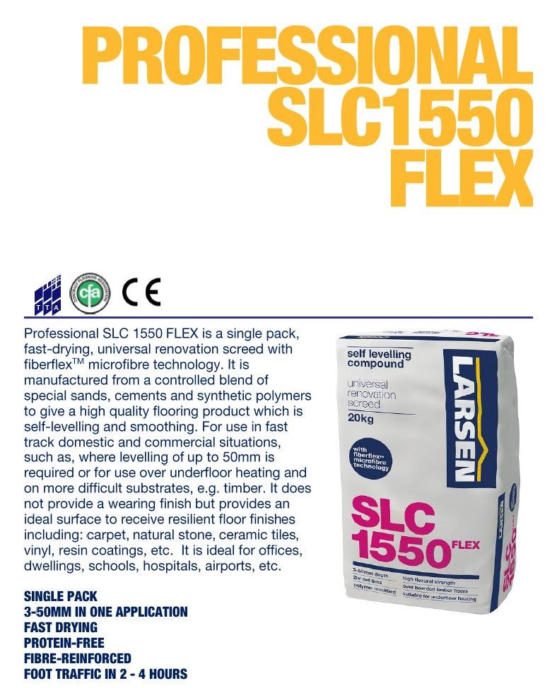 Larsen Fibre-Reinforced Self Levelling Compound 20kg – Flexible, Fast-Drying, 3–50mm Depth