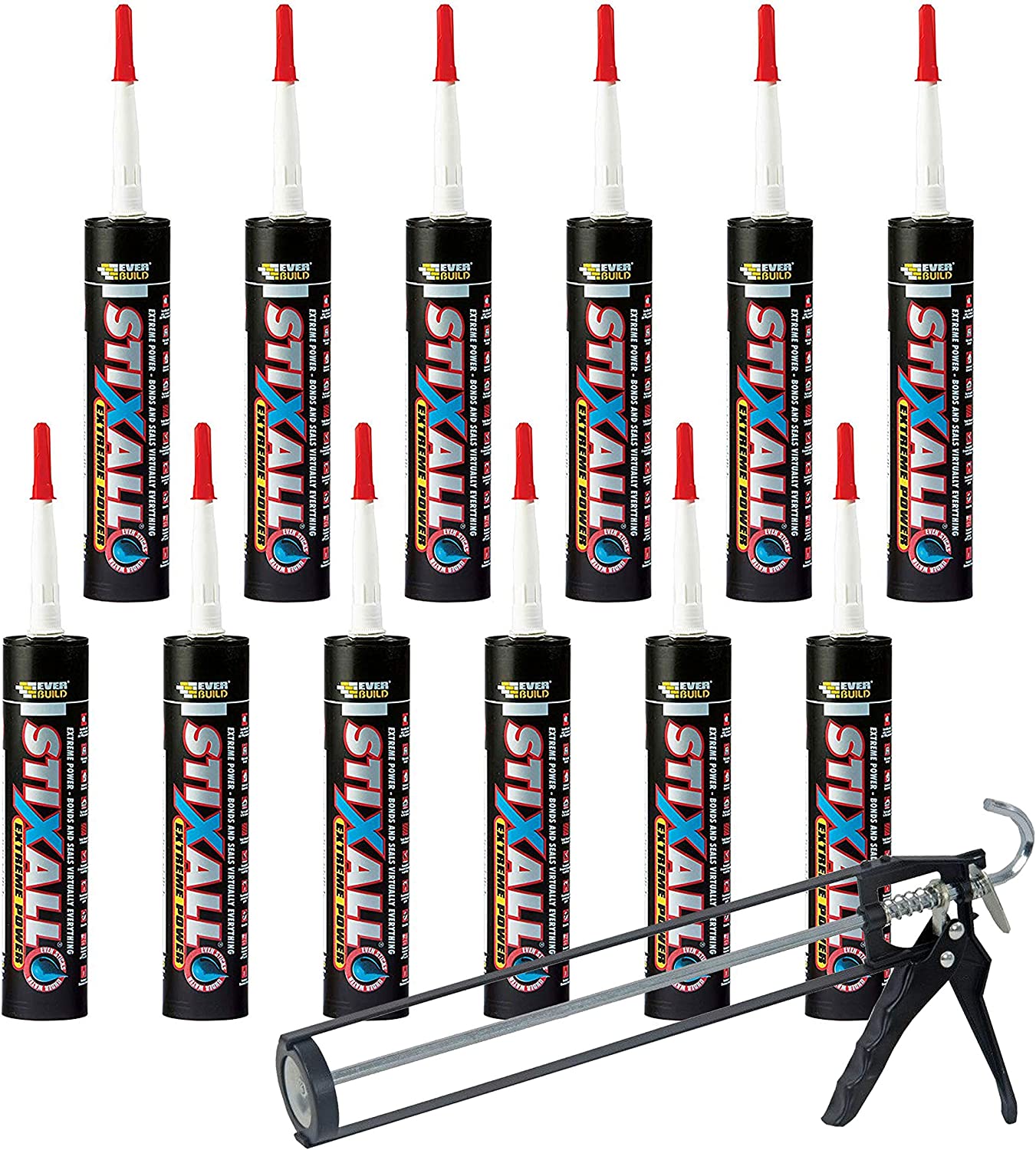 Stixall 12x Polymer Grab Sealant with Free Sealant Gun - 290ml Caulking Adhesive and Pro Sealant Applicator Included