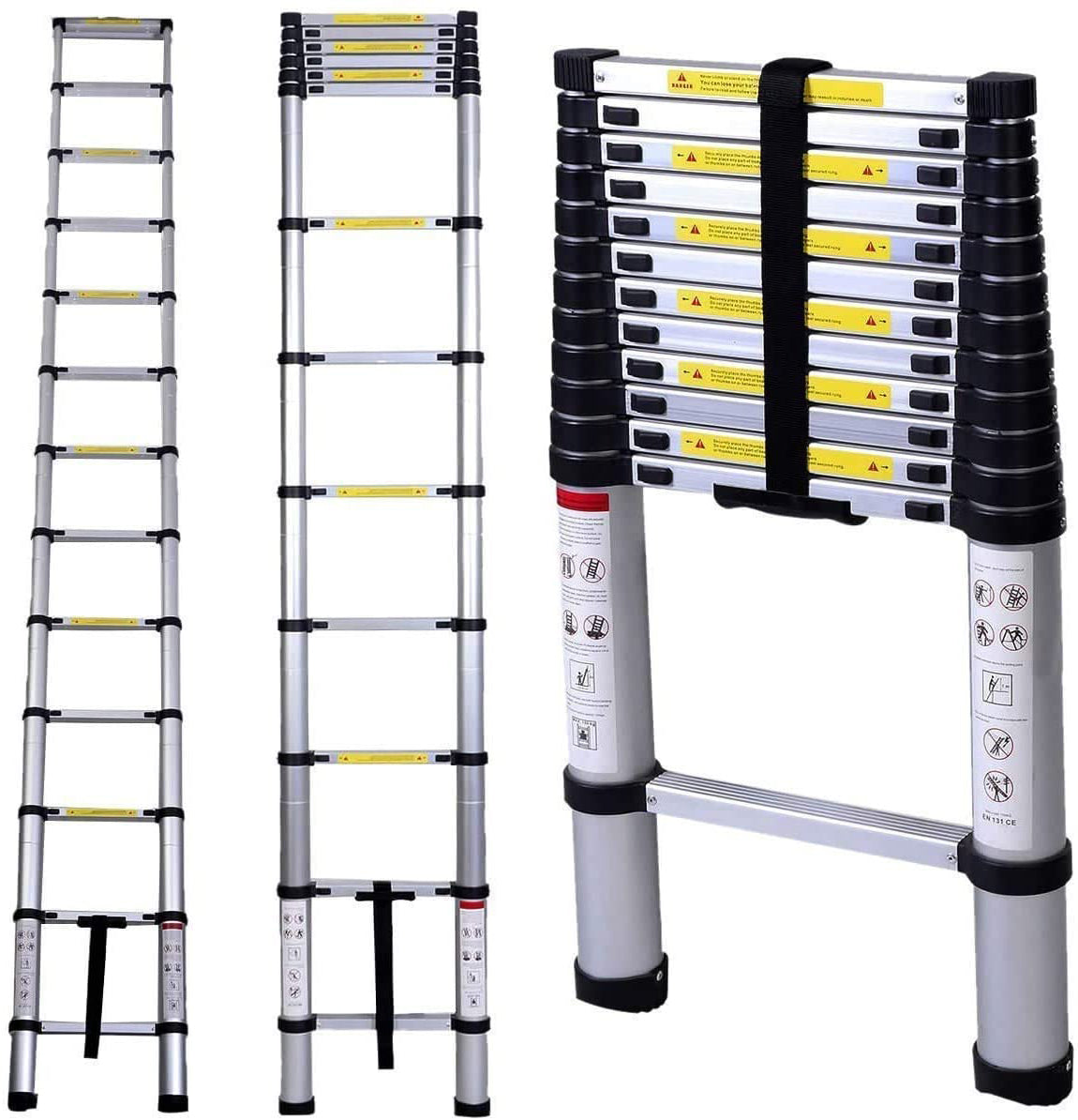 Silver Telescoping Ladder - Lightweight Aluminium Metal - Telescopic, Compact, Multi Purpose