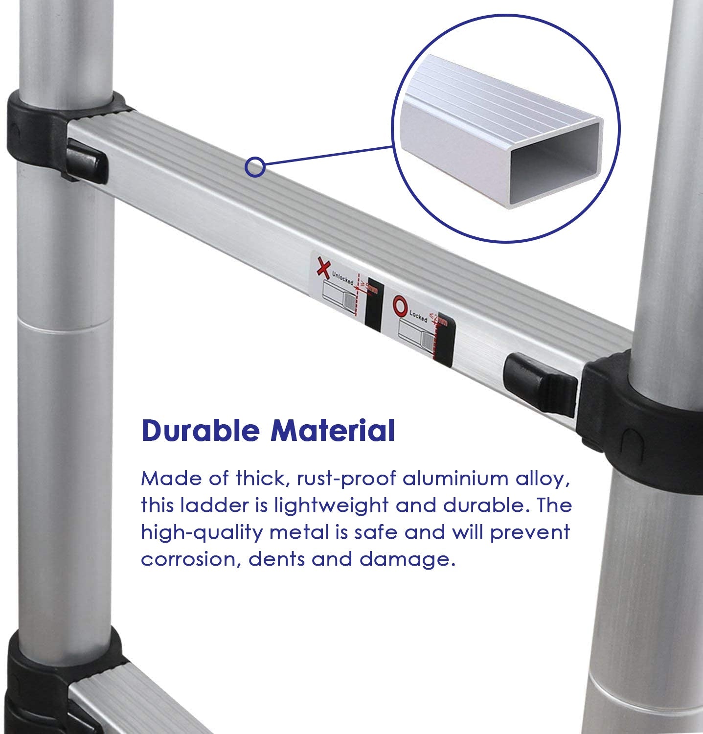 Extendable Telescopic Stepladder - Aluminium Metal Folding and Extendable Ladder