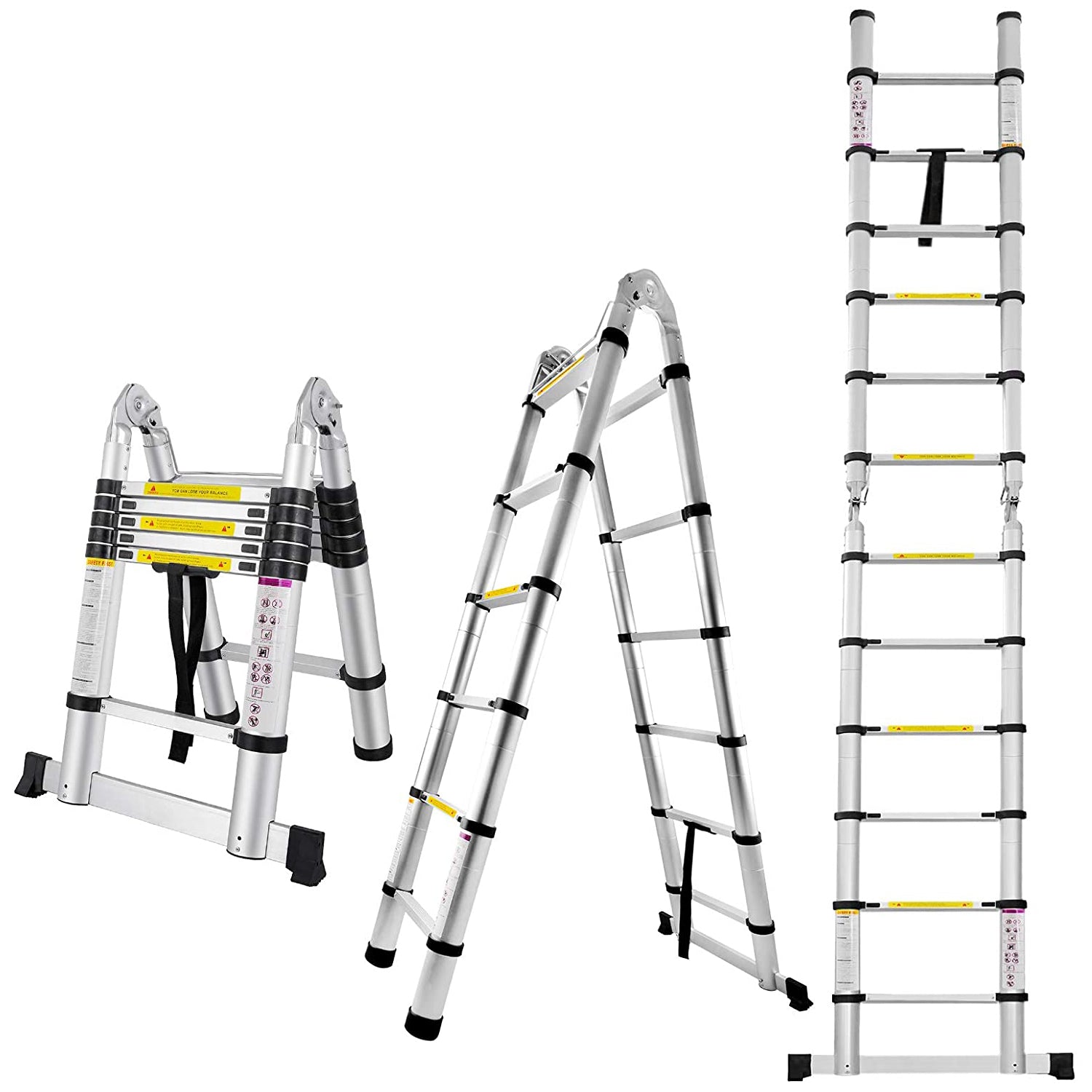 Extendable Telescopic Stepladder - Aluminium Metal Folding and Extendable Ladder