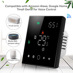 Black Glass WiFi Thermostat – Touchscreen Electric Control, Mobile App & Smart Home Compatible, Floor Sensor & Install Kit Included