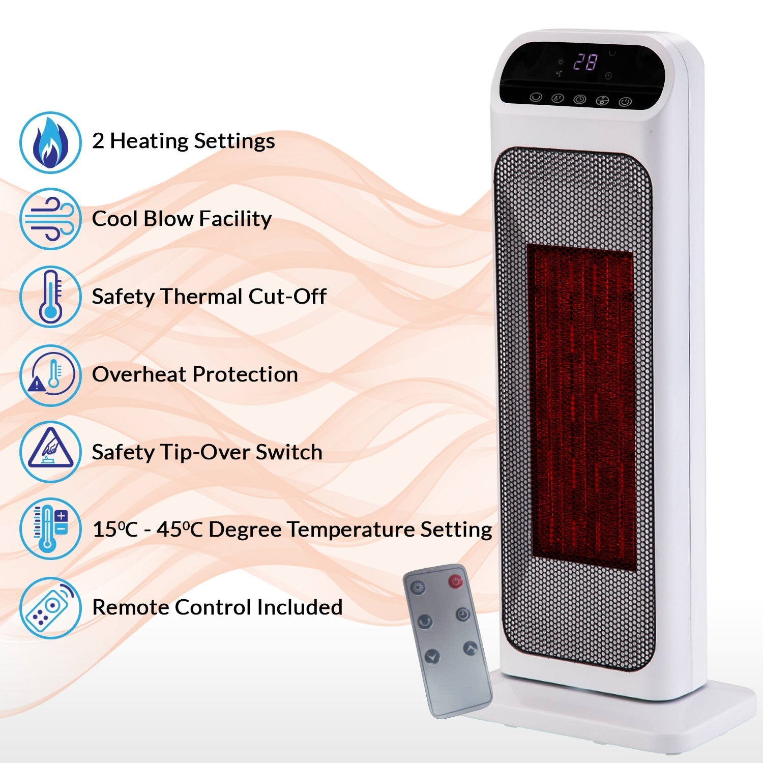 Electric Desk Heater 2000W – Compact Vertical Indoor Heater, Low Noise & Energy Efficient